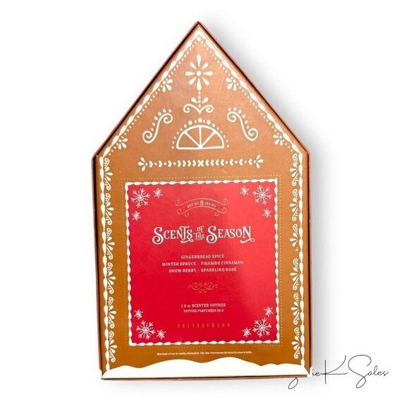 Pottery Barn Christmas Classic Holiday Gingerbread House Votives - Set of 5 - Picture 5 of 8